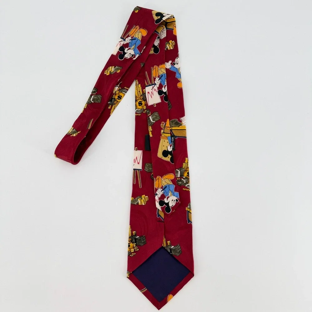 MICKEY UNLIMITED Mickey Mouse Money Silk Tie Red Vintage Disney Businessman